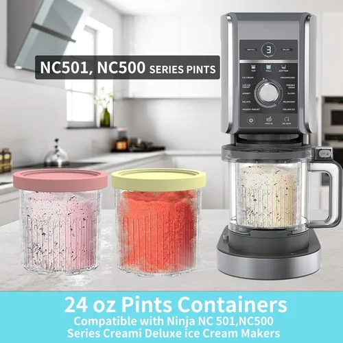 Miniatura 2 de Repuesto para pintas y tapas Ninja Creami – Paquete de 4 NC501, compatible con máquinas de helados Ninja NC501 NC500 Series Creami Deluxe