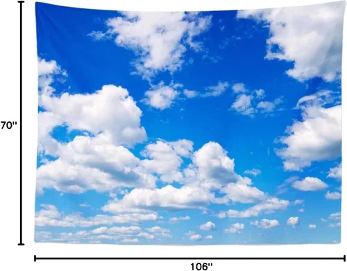 Miniatura 6 de BELECO Tapiz de cielo azul para colgar en la pared, 106 x 70 pulgadas, cielo azul, nubes blancas, telón de fondo, decoración de pared, tapices