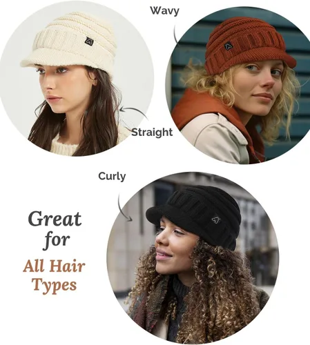 Miniatura 5 de Hat Hut Gorros de invierno para mujeres y hombres, con forro de satén, gorro de invierno para mujer, gorro con visera de ala