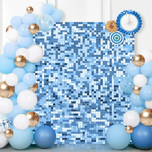 Miniatura 4 de 12 paneles cuadrados de lentejuelas brillantes para pared color azul claro (Baby Blue) telón de fondo decorativo para fiestas de bodas