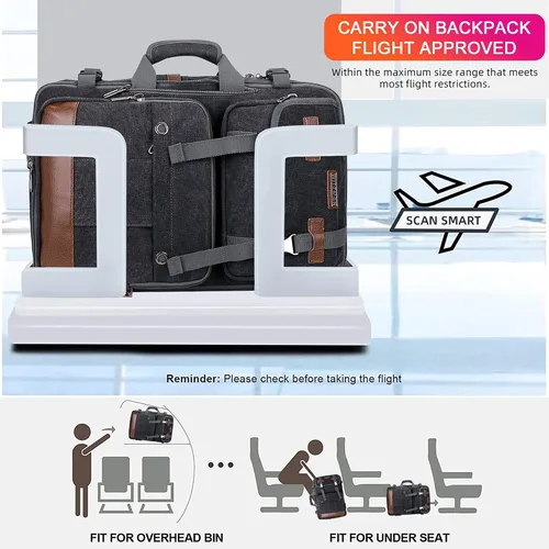 Miniatura 6 de Mochila de lona WITZMAN con puerto de carga USB, mochila grande de viaje, equipaje de mano, apta para laptops de 17 pulgadas, para hombres, Negro