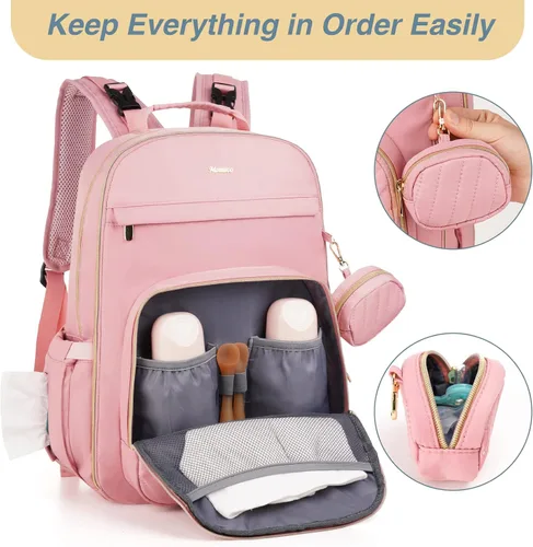 Miniatura 3 de MOMUVO Mochila para pañales, bolsa de bebé acolchada con cambiador, correas para cochecito y funda para chupete, bolsas de pañales de viaje grandes