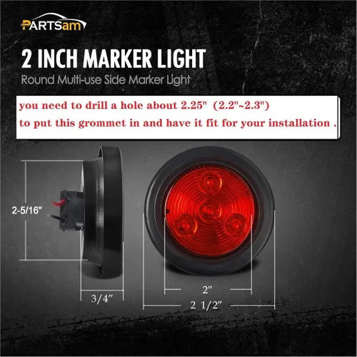 Miniatura 6 de Partsam Paquete de 10 (5 ámbar + 5 rojo) de 2 pulgadas de luz LED redonda de marcador lateral con ojales, montaje empotrado, 4 LED, sellado, 2 luces