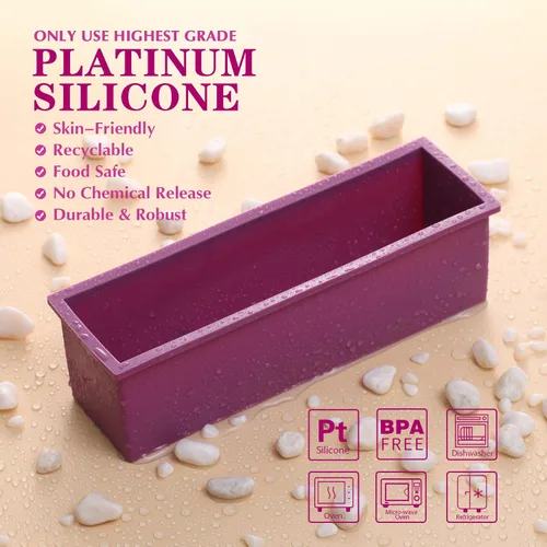 Miniatura 3 de Kit de moldes de jabón de silicona, molde de jabón rectangular flexible de 42 onzas con caja de madera y tableros divisores acrílicos, cortador