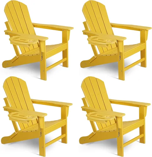 Miniatura 82 de NAVINE Juego de 2 sillas Adirondack plegables de polietileno de alta densidad con portavasos multifuncional, resistente a la intemperie, para Blanco