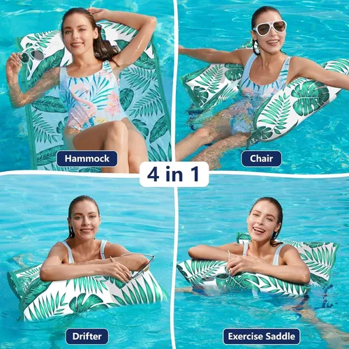 Miniatura 2 de Jasonwell Hamaca de agua para piscina, flotadores inflables de tela 4 en 1 (silla de montar, tumbonas flotantes), tumbonas flotantes para piscina