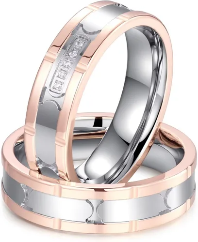 His Queen Her King - Anillos de promesa a juego para parejas, anillos de boda con corona láser y circonita cúbica de acero inoxidable, anillos de
