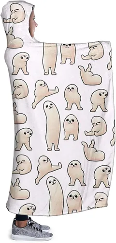 Miniatura 3 de Manta con capucha, divertida, suave, cómoda, para las cuatro estaciones, antibolitas, de franela, adecuada para sofá, para adultos y niños, manta