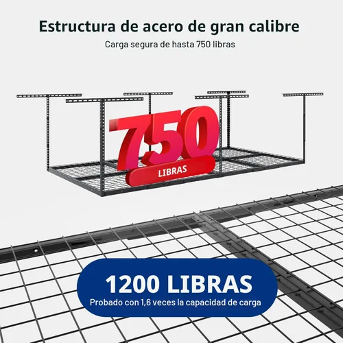 Miniatura 2 de FLEXIMOUNTS Estante de almacenamiento aéreo para garaje de 4x8, sistema de organización ajustable, estantes de techo de metal de alta resistencia