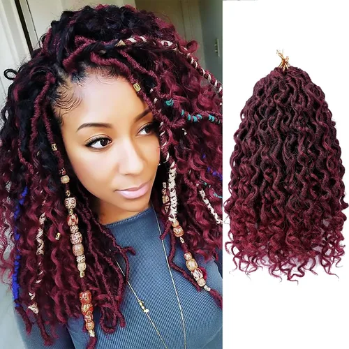 Miniatura 32 de Rastas sintéticas de cabello de ganchillo de 10 pulgadas, cabello de ganchillo Ombre Goddess Locs para mujer, trenzas de ganchillo suaves y rizadas