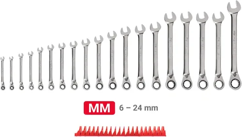 Miniatura 2 de TEKTON WRC94303 Juego de llaves combinadas de trinquete reversible de 12 puntos con organizadores modulares, 19 piezas (6-24 mm)