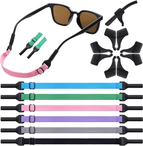 Grevosea 6 correas para lentes para niños, ajustables, sin cola, antideslizantes, retenedores, alrededor del cuello, para niños y niñas de 6.5 a 10