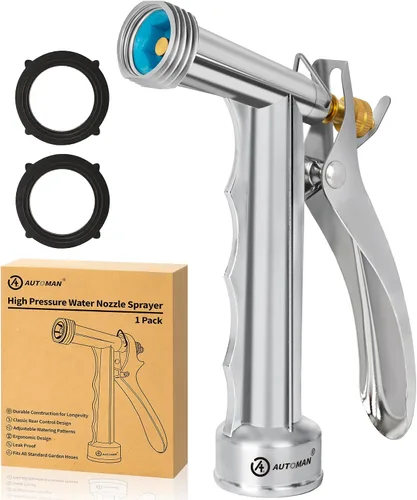 AUTOMAN Full Size Garden Hose Nozzle, High Pressure Pistol Grip Water Nozzle Sprayer with Threaded Front, Adjustable Spray Water Flow for Washing