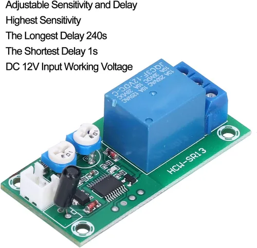 Miniatura 5 de Módulo de sensor de vibración, DC 12V Sensibilidad Interruptor de retardo de tiempo DIY alta sensibilidad Módulo de alarma