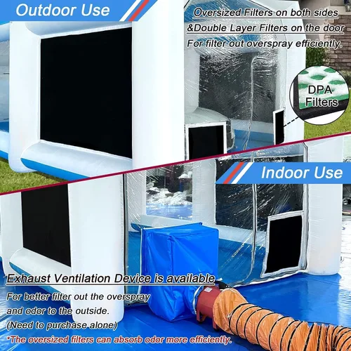 Miniatura 5 de Cabina de pintura inflable de 21.5 x 13 x 9 pies con sopladores de 950 W+450 W para piezas de automóviles y pintura de muebles, cabina de pintura