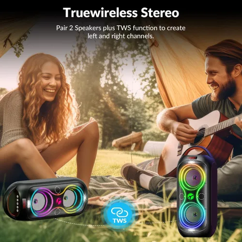 Miniatura 4 de Altavoces Bluetooth inalámbricos: sonido fuerte de 120 dB, 8 luces LED dinámicas, 5 modos RGB, Bluetooth 5.3, entrada TWS/USB/TF/AUX/FM/Mic, mango