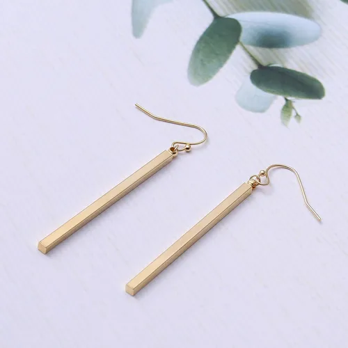 Miniatura 5 de Aretes largos de oro de 18 quilates con barra vertical, aretes de barra circular, joyería geométrica para mujeres y niñas