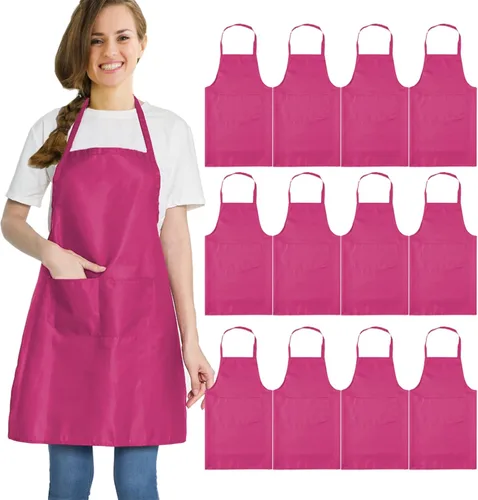 Miniatura 6 de 12 delantales verdes a granel resistentes a gotas de agua para mujeres y hombres, delantales de cocina con 2 bolsillos (24 x 28 pulgadas, verde)