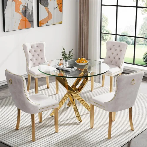 Miniatura 25 de Juego de 4 mesas de comedor de cristal para 4, juego de 4 mesas y sillas de cocina modernas, juego de mesa de comedor de cocina de 5 piezas con mesa