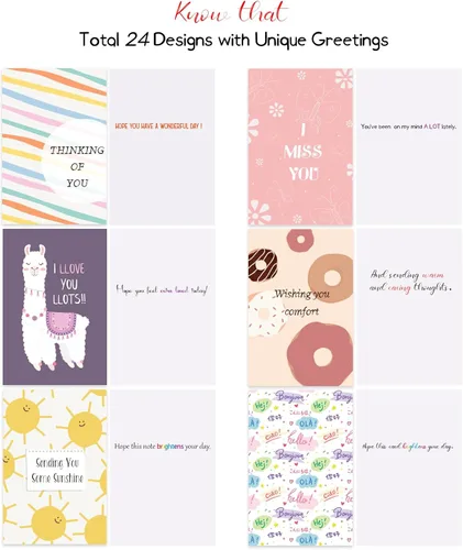 Miniatura 3 de Paquete de 24 tarjetas surtidas de Thinking of You con sobres autoadhesivos, tarjetas de felicitación precargadas en caja de 4 x 6 pulgadas