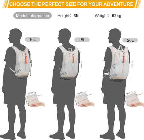Miniatura 6 de FIORETTO Mochila de 15L para senderismo para mujeres y hombres, mochila mini plegable, mochila ligera pequeña para acampar, viajar, actividades al