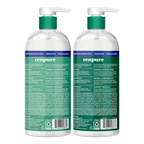 Miniatura 2 de Renpure Juego de champú y acondicionador de árbol de té y romero, a base de plantas, refresca y reequilibra el cabello y el cuero cabelludo