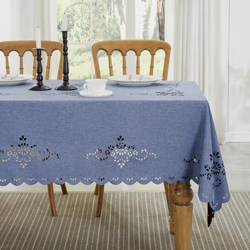 Miniatura 9 de Wracra Mantel redondo de macramé impermeable, estilo lino de granja, resistente a las arrugas, lavable, para interiores y exteriores