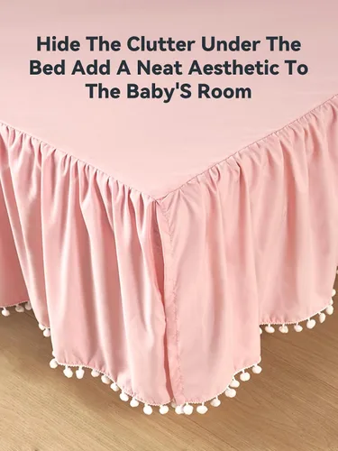 Miniatura 4 de TILLYOU Falda de cuna de bebé para niñas y niños, falda de cama con volantes con pompones, 28 x 52 pulgadas, caída de 14 pulgadas, rosa