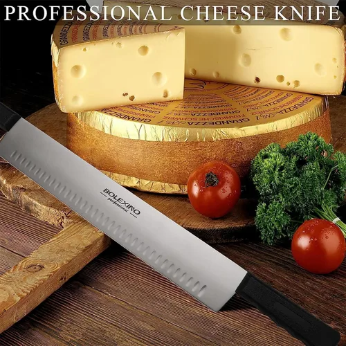 Miniatura 3 de Cuchillo de queso de doble mango de 15 pulgadas para embutidos, hoja de acero inoxidable de alto carbono con asas de plástico negro de 5 pulgadas