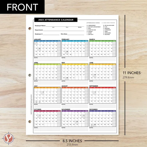 Miniatura 5 de Tarjeta de calendario de asistencia 2023 - Gran rastreador de trabajo para empleados Impreso en cartulina duradera y gruesa de 80 libras (216 gsm)