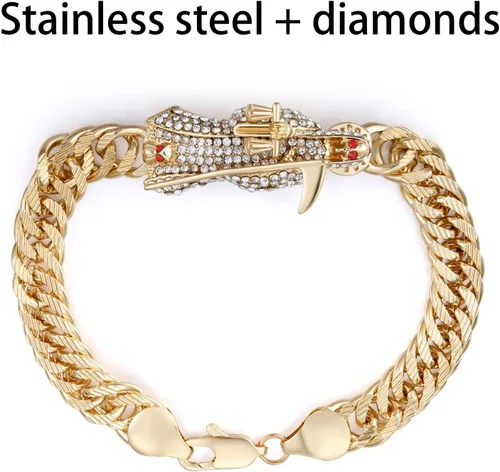 Miniatura 3 de Pulsera Santa Muerte Diamante Chapado en Oro 24K Santa Muerte Colgante Joyería con hoz Regalo de vacaciones (Oro), Acero inoxidable, brazanita