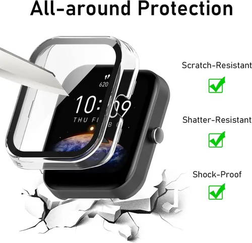 Miniatura 4 de Compatible con Amazfit Bip 3 Pro, Lamshaw Hard PC Case con protector de pantalla de vidrio templado compatible con Amazfit Bip 3 / Bip 3 Pro Paquete