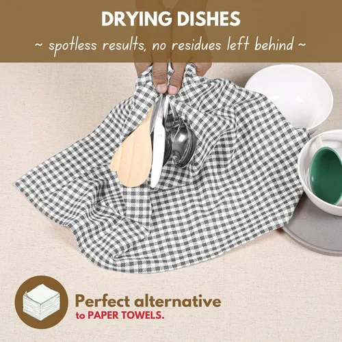 Miniatura 3 de Native Fab Paquete de 12 toallas de cocina a cuadros a cuadros, de algodón, duradero, lavable, de 16 x 26 pulgadas, paños de cocina, suaves y Gris