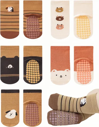 Calcetines antideslizantes para bebés y niños pequeños con empuñaduras, calcetines de dibujos animados para niñas y niños recién nacidos, 5 pares