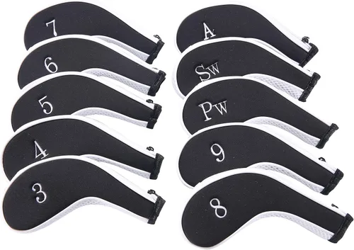 Neopreno Cremallera Golf Club Hierro Cabeza Cubiertas Hierro Cubiertas 10pcs/Set Negro&blanco