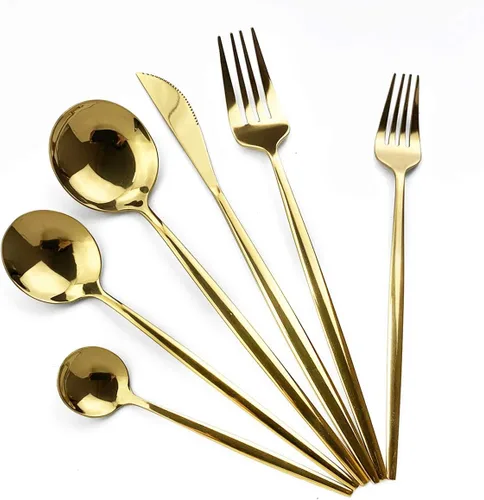 Miniatura 8 de Tenedores de postre real de oro pulido con espejo, tenedores medianos para ensalada, diseño ligero, juego de cubiertos de acero inoxidable para 6