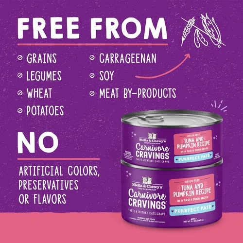 Miniatura 3 de Stella & Chewy's Carnivore Cravings Purrfect Paté - Alimento húmedo prémium sin granos para gatos, receta de atún y calabaza, alto en proteínas