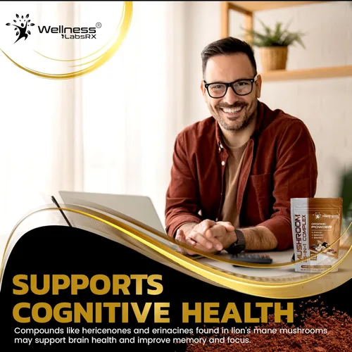 Miniatura 9 de WELLNESS LABSRX Polvo de hongos, suplemento de hongos 25 en 1, 2000 mg, 25 superalimentos en polvo de melena de leones con chaga, shiitake