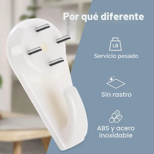 Miniatura 5 de Kit de 50 piezas para colgar cuadros, ganchos de servicio pesado para estuco/concreto/paredes duras sin perforar, clavo invisible y carga