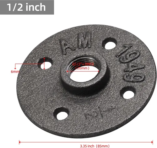 Miniatura 3 de DSDS Paquete de 10 bridas de piso de 4 agujeros de 1/2 pulgada, brida de piso de hierro maleable industrial rústico negro para estantes de tubería