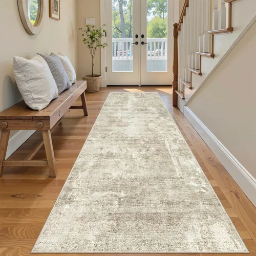 Miniatura 64 de Alfombra de pasillo Soalmost 2'6" x 10' lavable, alfombra antideslizante para cocina, baño, lavandería, alfombras vintage ultra delgadas para Beige