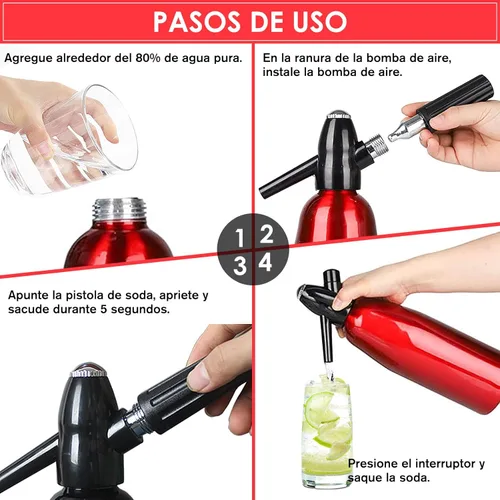 Miniatura 4 de Sifón de soda, máquina de agua carbonatada de 1 litro, máquina de refrescos, máquina portátil de agua con gas de aluminio para el hogar, bar, hacer