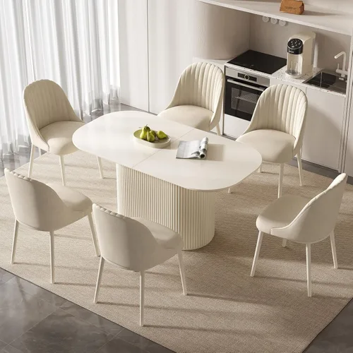 Miniatura 21 de Mesa de comedor ovalada de 63 pulgadas para 2-6 personas, mesa de cocina negra moderna, mesa de comedor rectangular de lujo, mesa de comedor