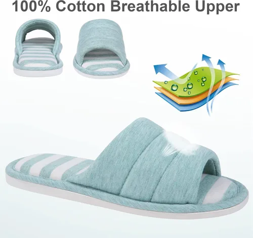 Miniatura 3 de shevalues - Pantuflas suaves de interior para mujer con puntera abierta de algodón espuma viscoelástica fácil de poner zapatos para casa pantuflas