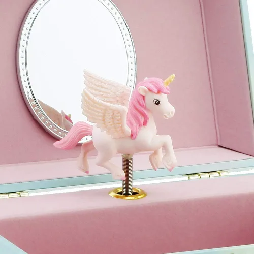 Miniatura 4 de RR ROUND RICH DESIGN Caja de almacenamiento de joyas musicales con purpurina y juego de joyas para niñas pequeñas con unicornio giratorio y arco