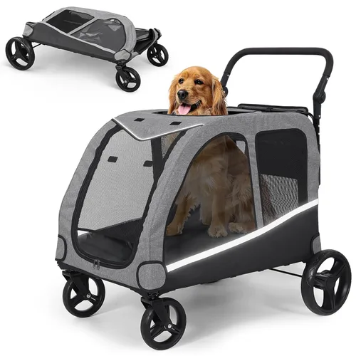Saudism Cochecito de perro para perros grandes y medianos, cochecito extra grande para mascotas, carro para perros para 2 perros, diseño plegable,
