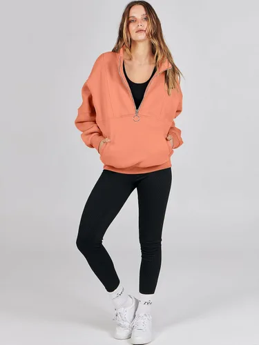 Miniatura 5 de ANRABESS Sudaderas de forro polar con media cremallera para mujer, de gran tamaño, con cremallera de un cuarto, ropa de moda para otoño de 2024