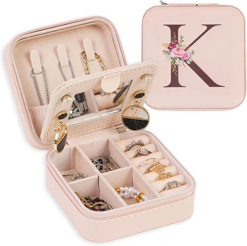 FUNARTY Joyero de viaje con espejo para mujeres y niñas, estuche organizador de joyas, estuche organizador de cumpleaños, regalos de Navidad,