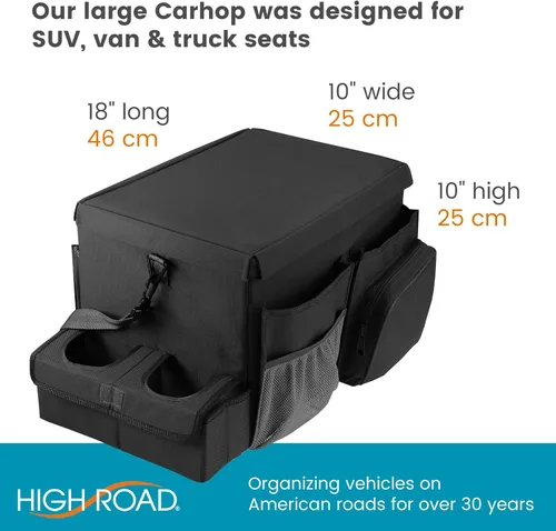 Miniatura 5 de High Road CarHop - Organizador de asiento delantero para automóvil con soporte para tazas, bandeja para asiento del pasajero y compartimento