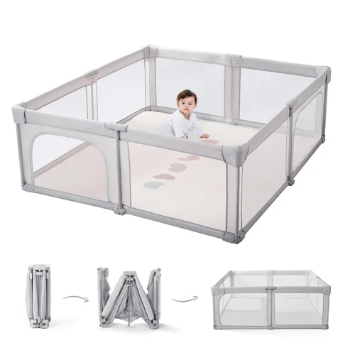 Miniatura 10 de Doradotey - Corralito plegable y premontado para bebés y niños pequeños, corralito grande de 55 x 79 pulgadas para interiores, juego de valla